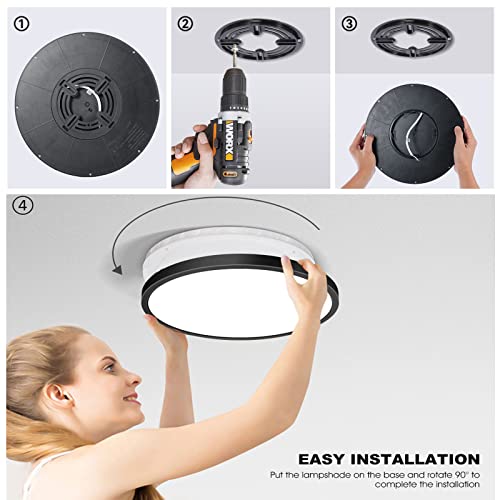 4 Pack 12 Inch 28W LED Flush Mount Ceiling Light, Black Shell 3 Color Changeable (3000K/4000K/6000K),120V Slim Surface Mount Ceiling Light Lighting Fixture for Kitchen Bedroom Living Room