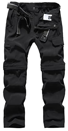 DAFENGEA Kids Hiking Cargo Pants Quick Dry Casual Outdoor Hiking Convertible Trousers, Black 12Y