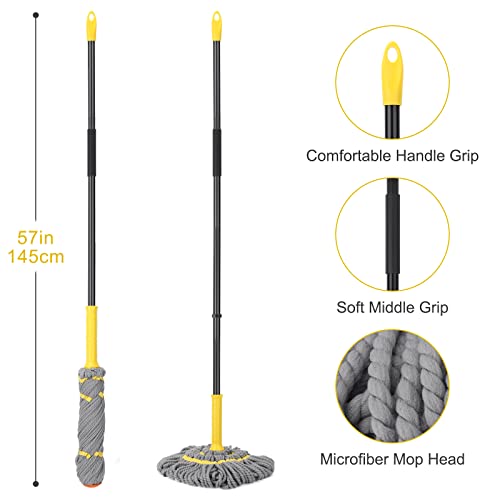 Self Wringing Twist Mop, Wet Mop for Floor Cleaning with 57 " Long Handle, Heavy Duty Floor Mop for Hardwood Vinyl Tile Marble Laminate Home Office Kitchen, Gray