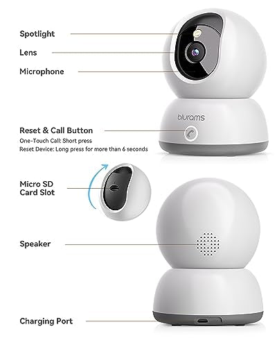 blurams Pet Camera,2K Security Camera Indoor,Dog Camera with Phone App,Home Camera for Baby/Elder with One-Touch Call,Color Night Vision,2-Way Audio,AI Motion Detection,Works with Alexa (2.4GHz Wi-Fi)