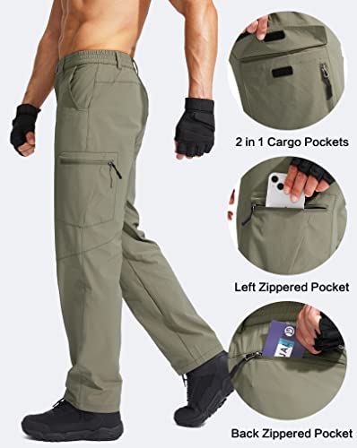 Men's Hiking Cargo Pants Water Resistant Quick Dry Lightweight Outdoor Tactical Pants for Men with Multi Pocket (Sage, XXL)