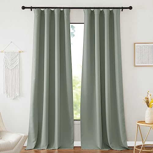 NICETOWN Sage Green Curtains Long Drapes for Bedroom, Living Room Office Luxury Bedroom Room Darkening Rod Pocket Room Divider Panels 84" Long, 52 inches Wide, 2 Pieces