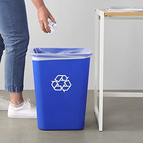 AmazonCommercial 10 Gallon Rectangular Commercial Office Wastebasket, w/ Recycle Logo, 1-Pack, Blue