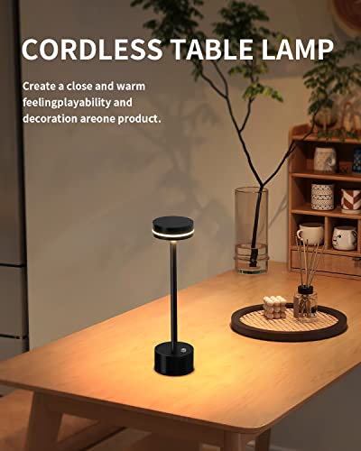 PUSU Portable Table Lamp Battery Powered LED Lamp Cordless Table Lights 3-Level Brightness Touch Control,for Home Office Bedroom Hotel Room Restaurant Outdoor(Black)