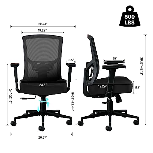 Blue Whale Big and Tall Office Chair 500lbs, Ergonomic High Back Computer Desk Chair for Heavy People with 2D Adjustable Waist Support and Heavy Duty