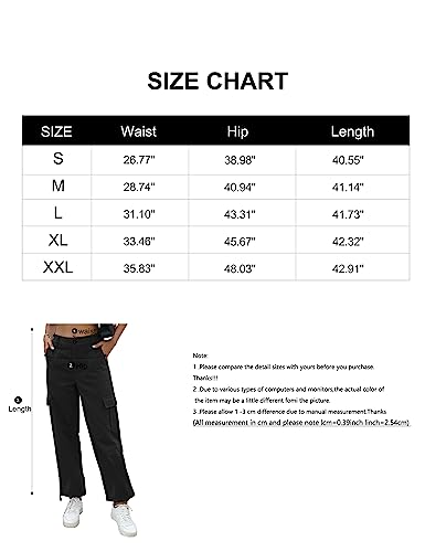 Yoetaun Black Cargo Pants for Women High Waisted Baggy Pants Adjustable Combat Military Trouser Black M