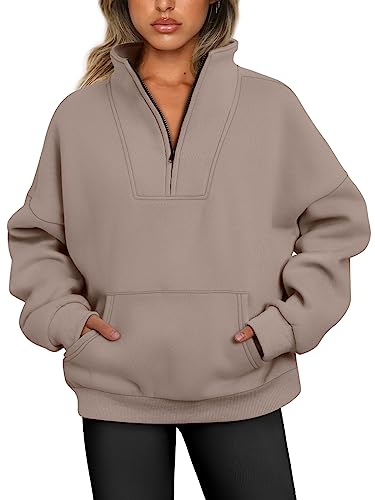 Trendy Queen Womens Sweatshirts Half Zip Pullover Quarter Zip Hoodies Oversized Sweaters Casual Fall Outfits Winter Clothes 2023 Fashion