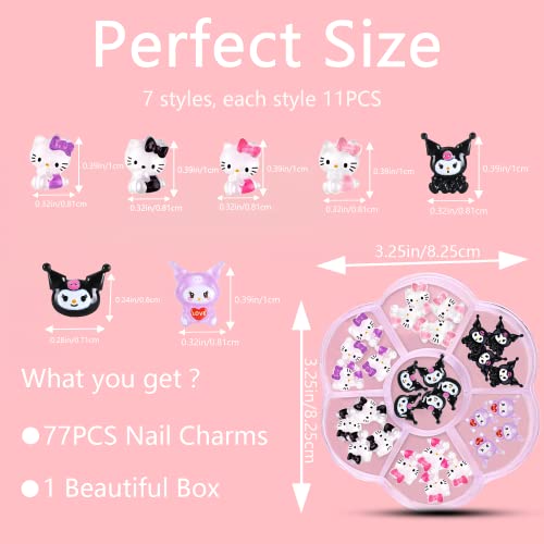 77 PCS Nail Charms, TemBelle Kawaii Nail Charms Slime Charms 3D Nail Art Charms Flatback Resin Charms, for Nail Art Decorations Supplies