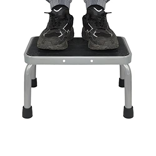 Valorcielo 9" Step Stool, Non-Slip Foot Stool,Safe Load,Sturdy Steel,1-Step Stool for Kids Adults Seniors, Gray