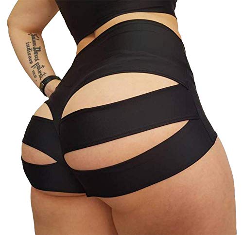 BZB Women's Yoga Shorts Cut Out Scrunch Booty Hot Pants High Waist Gym Workout Active Butt Lifting Sports Leggings (Black,X-Large)