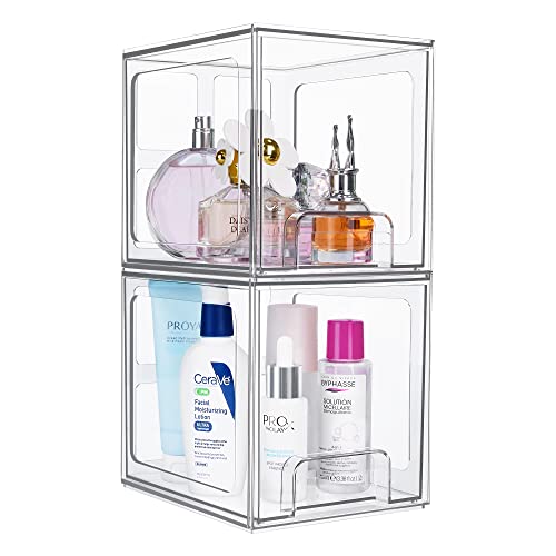 Vtopmart 2 Pack Stackable Makeup Organizer Storage Drawers, 6.6''Tall Acrylic Bathroom Organizers，Clear Plastic Storage Bins For Vanity, Undersink, Kitchen Cabinets, Pantry Organization and Storage