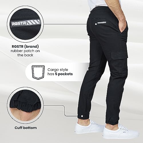 RGSTR 3 Pack Cargo Pants for Men - Relaxed Fit Twill Joggers with Elastic Waistband and Stretch Fabric - Casual Wear