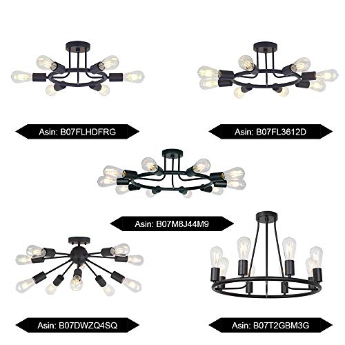 BONLICHT 6 Lights Sputnik Chandelier Light Fixtures Modern Chandelier Lighting Black Semi Flush Mount Ceiling Light Industrial Starburst Style Ceiling Lamp for Kitchen Dining Room Foyer Hallway