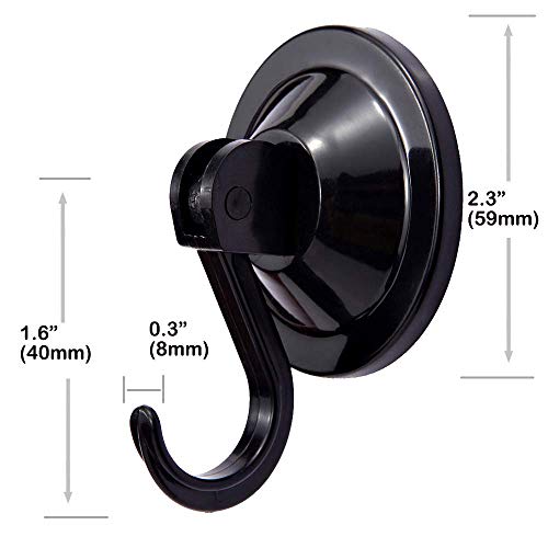 NL Home Suction Cup Hooks, Powerful Vacuum Wreath Hangers for Glass Door or Window, Set of 4, Black