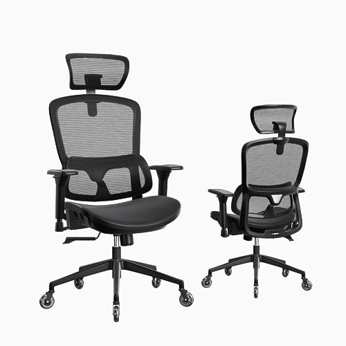 resiova Office Chair Ergonomic Computer Chair,High Back Mesh Chairs,Computer Chair with Lumbar Support and Retractable Armrests,Swivel Mesh Office Chair for Home Office and Study,Black