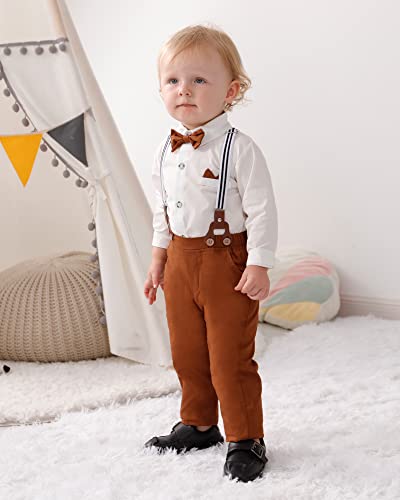 YALLET Baby Boy Clothes Suit Toddler Gentleman Outfits Formal Dress Shirt + Bowtie + Suspender Pants Wedding Party 1-5 Years