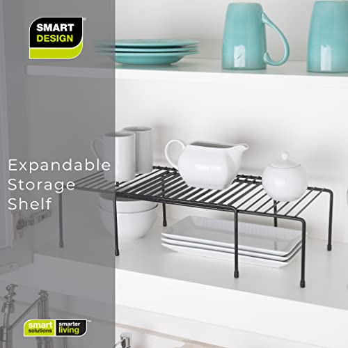 Smart Design Extendable Storage Shelf – Lengthen from 16 to 32.5 in., Black – Sturdy Steel Pantry Organizer with Rust-Resistant Finish and Non-Slip Feet for Easy Home Organization and Storage