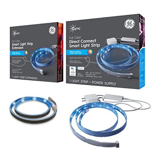 GE Lighting CYNC Smart LED Light Strip Bundle, Full Color, Bluetooth and Wi-Fi, Works with Alexa and Google Home, 120 Inches (2 Pack)