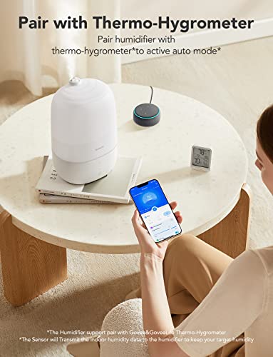 Govee Life Smart 3L Humidifiers for Bedroom, Top Fill Cool Mist Humidifiers with Essential Oil Diffuser, Humidity Control, WiFi Air Humidifier with Night Light, for Baby, Plants, Home, Work with Alexa