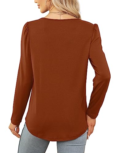 Saloogoe Tunic Tops for Women Loose Fit Dressy Casual Fall Outfits Long Sleeve Shirts Caramel M