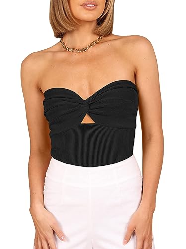 ANRABESS Womens Summer Outfits Vacation Preppy Clothes Crop Tops Cute Clothes 2023 Tube Backless Going Out Bandeau Knit Y2K Sexy Strapless Sleeveless Tank Corset Tops Teen Girls B1100heise-M