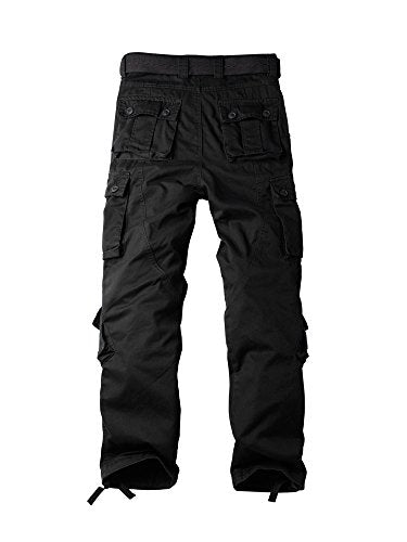 OCHENTA Men's Military Cargo Pants with 8 Pockets, Relax fit for Casual Work Combat Army Trousers Black 38