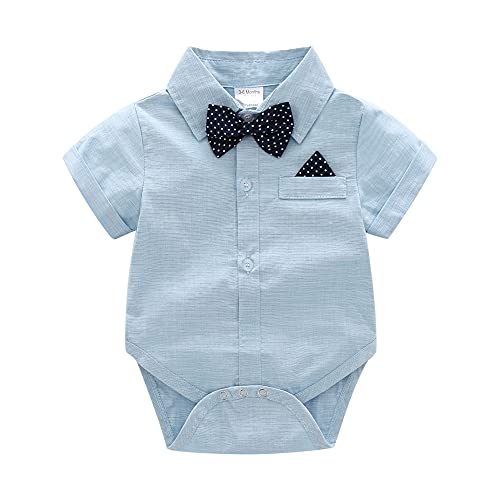 Baby Boys Gentleman Outfits Suits, Infant Shirt+Shorts+Bow Tie+Suspender Clothes Set,9-12M