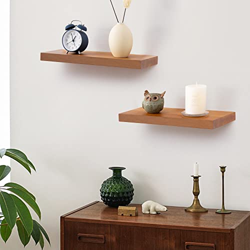 Fun Memories Floating Shelves for Wall, Solid Acacia Wood Wall Shelves Set of 2, Heavy-Duty Bathroom Shelves for Storage, Rustic Floating Shelf for Living Room, Bedroom, Kitchen