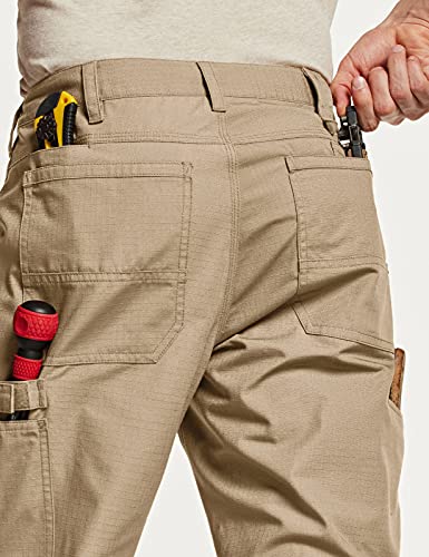 CQR Men's Ripstop Work Pants, Water Repellent Tactical Pants, Outdoor Utility Operator EDC Straight/Cargo Pants, Utility Straight(twp301) - Khaki, 32W x 34L