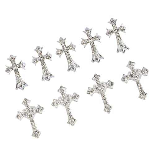 10pcs Retro Cross Nail Charm, Alloy Rhinestones Cross Charms Punk Gothic Nail Art Supplies for Acrylic Nail Decoration, Nail Accessories for Nail DIY Design