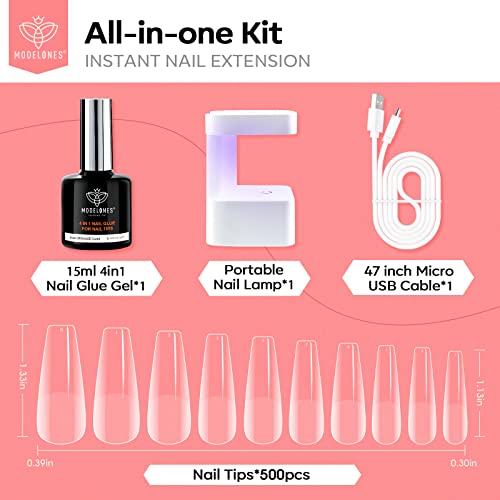 Modelones Gel X Nail Kit, Gel Nail Kit with 4 In 1 Nail Glue Gel, 500Pcs Nail Tips Half Matte Coffin Shape, and Portable U V LED Nail Lamp for Easy, Fast Extension Gel Nail DIY Art Home, Gift for Women