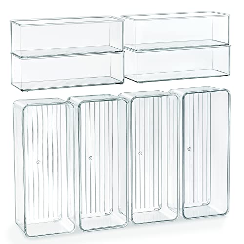 Qilinba Clear Stackable Organizer and Storage Bins 8 PACK Home Edit Drawer Organizers Plastic Organizer Tray for Kitchen Bathroom Office Pantry Cabinet Organizing