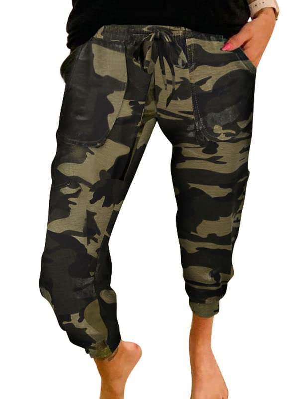 Dokotoo Womens Ladies Casual Front Pockets Camo Camoflauge Drawstring Tie Elastic Waist Cotton Comfy Cargo Jogging Pants Jogger Pants Sweatpants Sports Trousers M