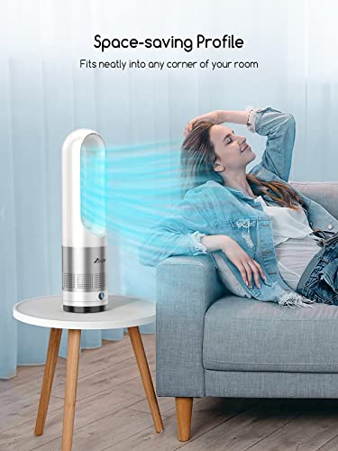 ZICOOLER Tower Fans for Home, 22 Inch 80°Oscillating Bladeless Fan with Remote, Quiet Fans with 8 Speeds, LED Display, 9H Timer, White Floor Standing Fan Powerful for Indoor Home Bedroom Office Room