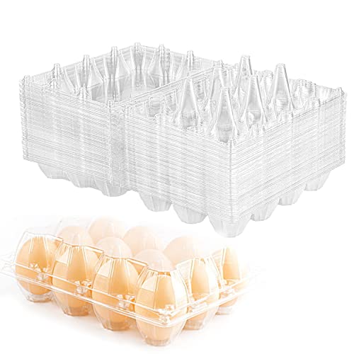 60 Pack Plastic Egg Cartons Cheap Bulk 1 Dozen Clear Empty Egg Cartons for Chicken Eggs, Reusable Egg Carton for Home Ranch Chicken Farm, Commercial Business Market Display, 3x4 Grids, M