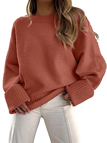 ANRABESS Sweaters for Women Oversized Crewneck Long Sleeve Knit Pullover Casual Chunky Cashmere Warm Fuzzy Tops 2023 Fall Outfits Fashion Clothes 626xiuhong-L Rust