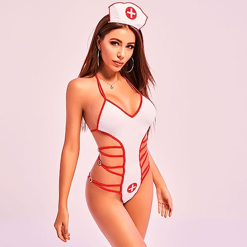 EASYLONGJEE Naughty Nurse Lingerie for Women, Sexy Nurse Costume Halloween Cute Cosplay Fantasy Outfits