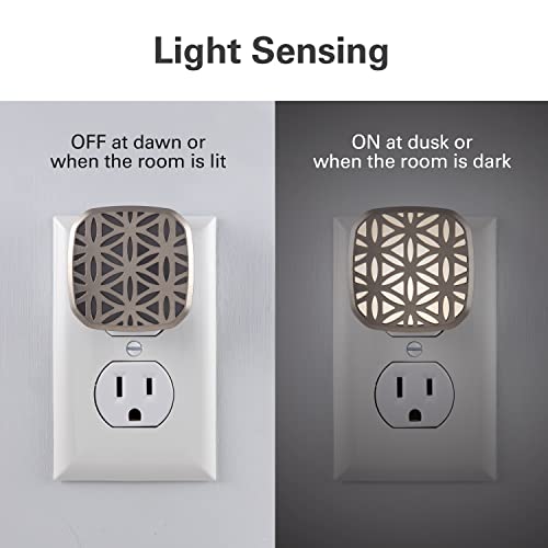 Lights by Night Decorative LED Night Light, Brushed Nickel Flower Design, Plug-in, Dusk to Dawn Sensor, UL-Certified, Home Décor, Ideal for Bedroom, Bathroom, Kitchen, Hallway, 54744, 2 Pack