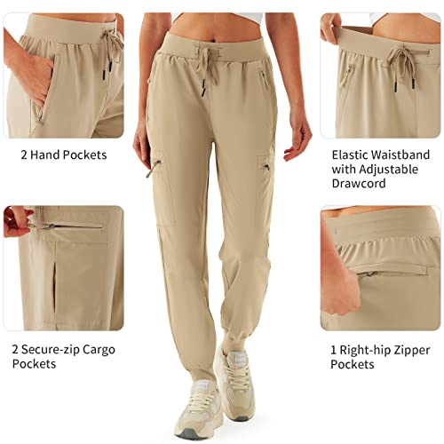 Women's Cargo Joggers Lightweight Quick Dry Hiking Pants for Women Outdoor Casual Athletic Workout Lounge with Zipper Pockets Khaki M