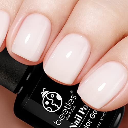 Beetles Neutral Gel Nail Polish 15ml Milky White Jelly Gel Polish Set Nude Color Translucent Nail Gel Soak Off U V LED Nail Lamp Jelly Sheer Gel Polish Nail Art Gel 0.5Oz