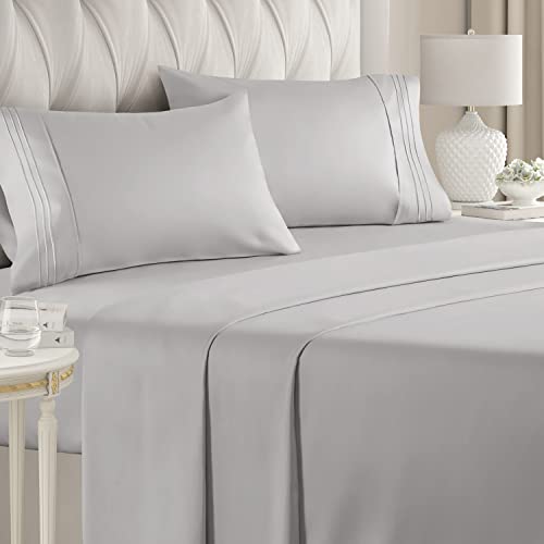 Queen Size Sheet Set - Breathable & Cooling - Hotel Luxury Bed Sheets - Extra Soft - Deep Pockets - Easy Fit - 4 Piece Set - Wrinkle Free - Comfy - Light Grey Bed Sheets - Queen Sheets - Fitted Sheets