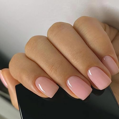 Magrace Square Press on Nails Short Fake Nails Nude Pink French Tips Acrylic Full Cover 24 PCS False Nails for Women and Girls (A-4)