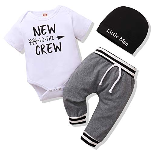 Renotemy Newborn Baby Boy Clothes Short Sleeve Romper Outfits Set New to The Crew Outfits Baby Boy Clothes 0-3 Months