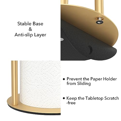 Paper Towel Holder Gold Premium Stainless Steel Paper Towel Holder for Kitchen Roll Organize, One-Handed Operation Countertop Roll Dispenser with Weighted Base