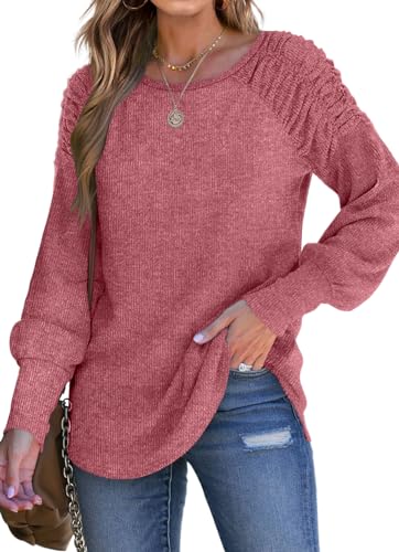 Womens Sweaters Lightweight Fall Outfits Long Sleeve Shirts Casual Red XL