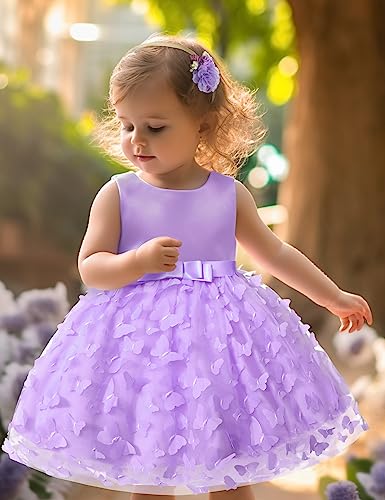 Qaoerde Baby Flower Girl Dresses 1/2 Birthday Outfit Girl Flower Girl Dress for Wedding Birthday Baptism Special Occasion Dress Violet