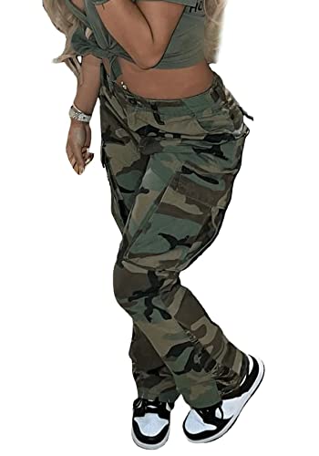 Voghtic Womens Plus Size Camo Cargo Pants High Waist Slim Fit Camouflage Jogger Sweatpants with Pockets