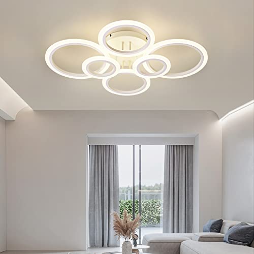 Vikaey Modern LED Flush Mount Ceiling Light, 6 Rings LED White Close to Ceiling Light, Lighting Fixture Ceiling Lamp for Kitchen, Living Room, Bedroom, Laundry Room, 4000K Not dimmable