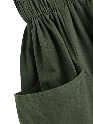 SweatyRocks Women's Casual Paper Bag Waist A Line Pleated Midi Skirt with Pockets Army Green L