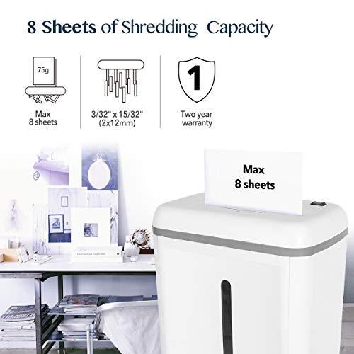 WOLVERINE 8-Sheet Super Micro Cut High Security Level P-5 Ultra Quiet Paper/Credit Card Home Office Shredder with 4.5 gallons Pullout Waste Bin SD9101 (White)